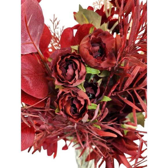 Burgundy Faux Flower Mixed Bouquet 11 Stems Floral Arrangement Realistic - Picture 10 of 16